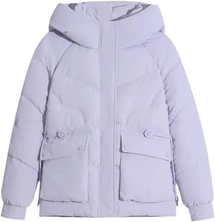 Women's Short solid Color Cotton Jacket Hooded Parkas Coats Thicken Warm Padded Jacket