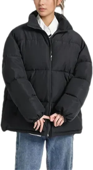 Women's Solid Color Pockets Parkas Coats Vintage High Collar Zipper Cotton-Padded Jacket