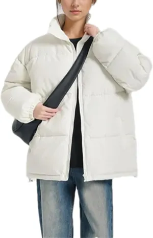 Women's Solid Color Pockets Parkas Coats Vintage High Collar Zipper Cotton-Padded Jacket