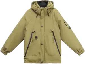 Women's Solid Outdoor Zipper Parkas Coats Long Sleeve Vintage Hooded Pockets Cotton-Padded Jacket