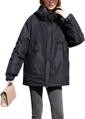 Women's Solid Outdoor Zipper Parkas Coats Long Sleeve Vintage Hooded Pockets Cotton-Padded Jacket