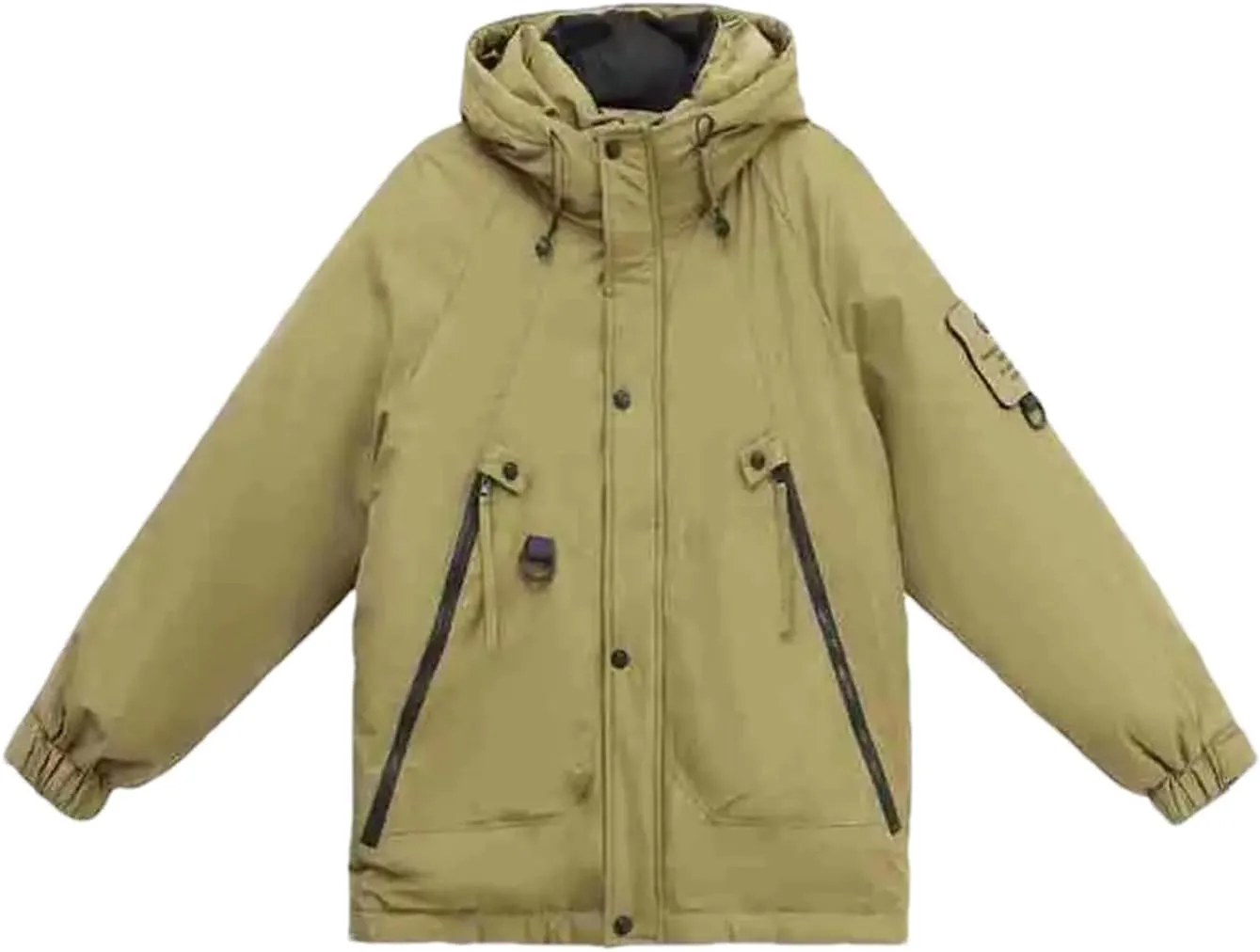 Women's Solid Outdoor Zipper Parkas Coats Long Sleeve Vintage Hooded Pockets Cotton-Padded Jacket
