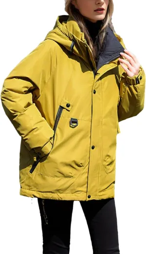 Women's Solid Outdoor Zipper Parkas Coats Long Sleeve Vintage Hooded Pockets Cotton-Padded Jacket