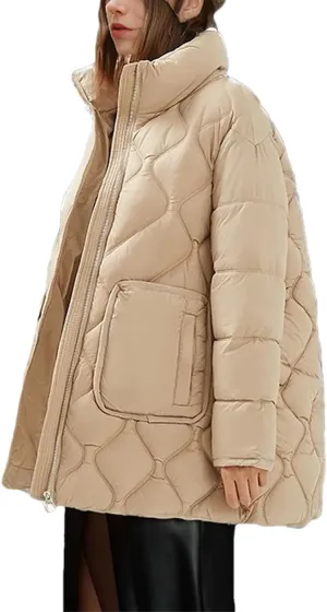 Women's Solid Pockets Stripes Parkas Coats Vintage Zipper High Collar Cotton-Padded Jacket