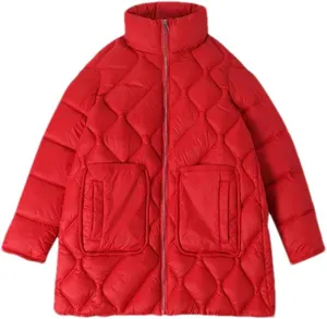 Women's Solid Pockets Stripes Parkas Coats Vintage Zipper High Collar Cotton-Padded Jacket