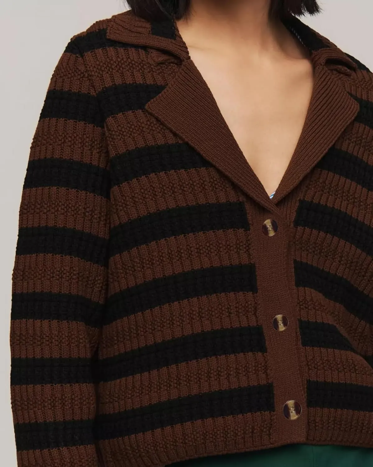 Womens Striped Cardigan Sweaters Cropped Open Front Button Down Lapel Long Sleeve Knit Loose Fall Outerwear