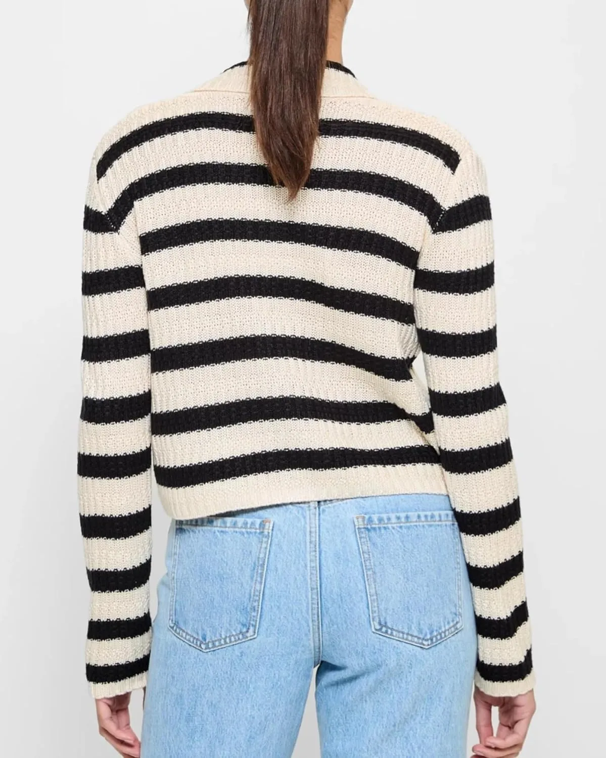 Womens Striped Cardigan Sweaters Cropped Open Front Button Down Lapel Long Sleeve Knit Loose Fall Outerwear