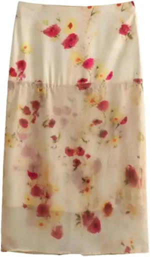 Women's Summer Versatile Slim Fit Flower Printed Midi Skirt