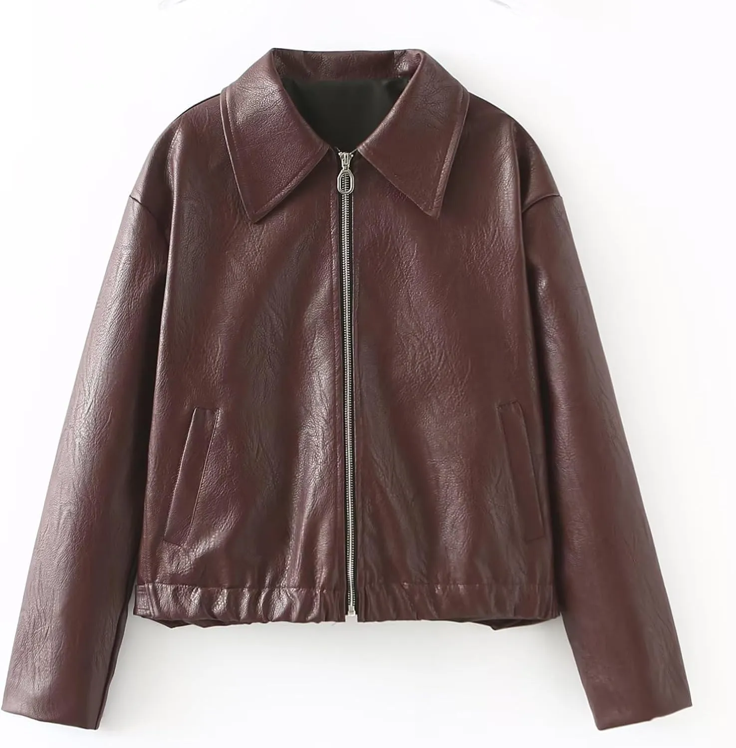 Women's Vegan PU Leather Jacket - Burgundy & Matte Black Faux Moto Coat (Cruelty-Free Waterproof Outerwear) 2025