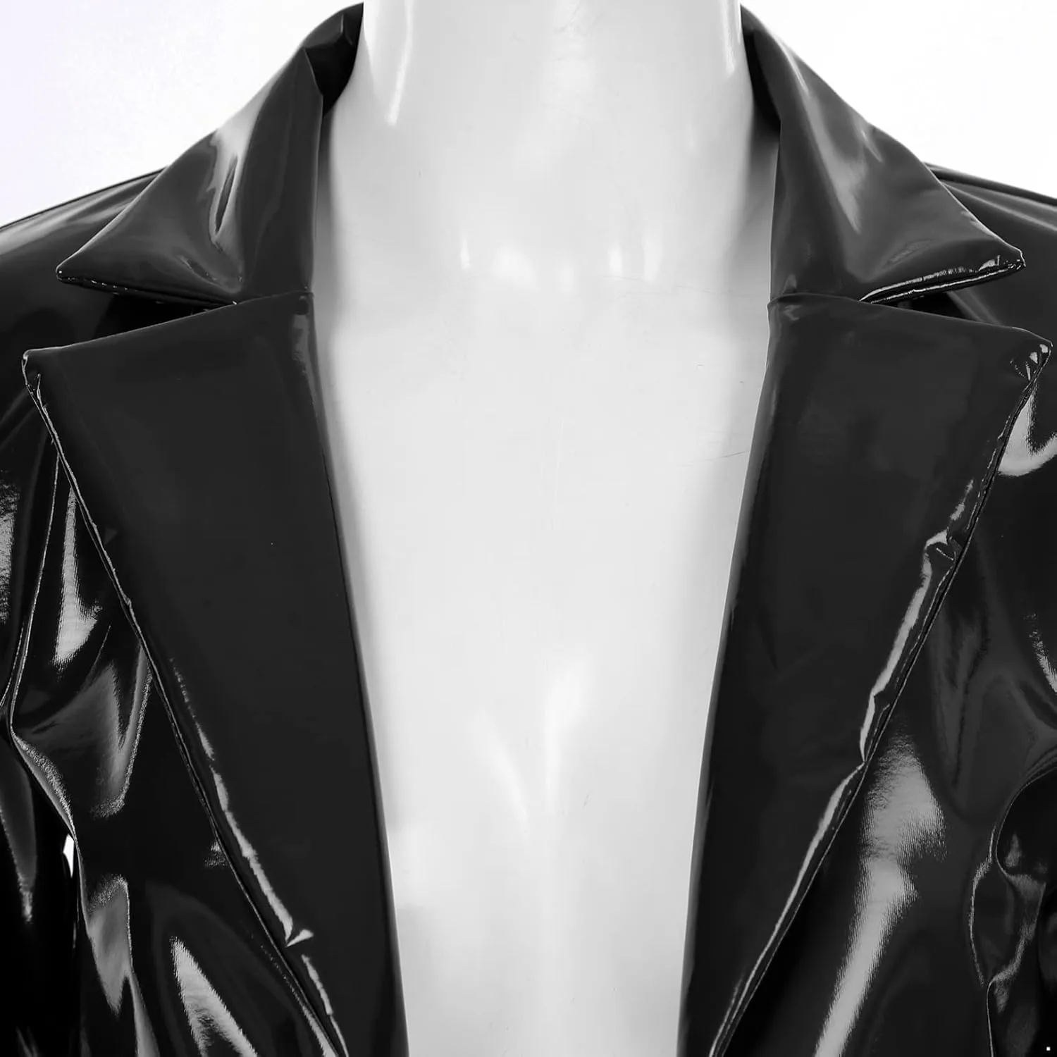 Women's Wetlook PVC Leather Lapel Cropped Jacket Biker Motorcycle Short Outerwear Coat