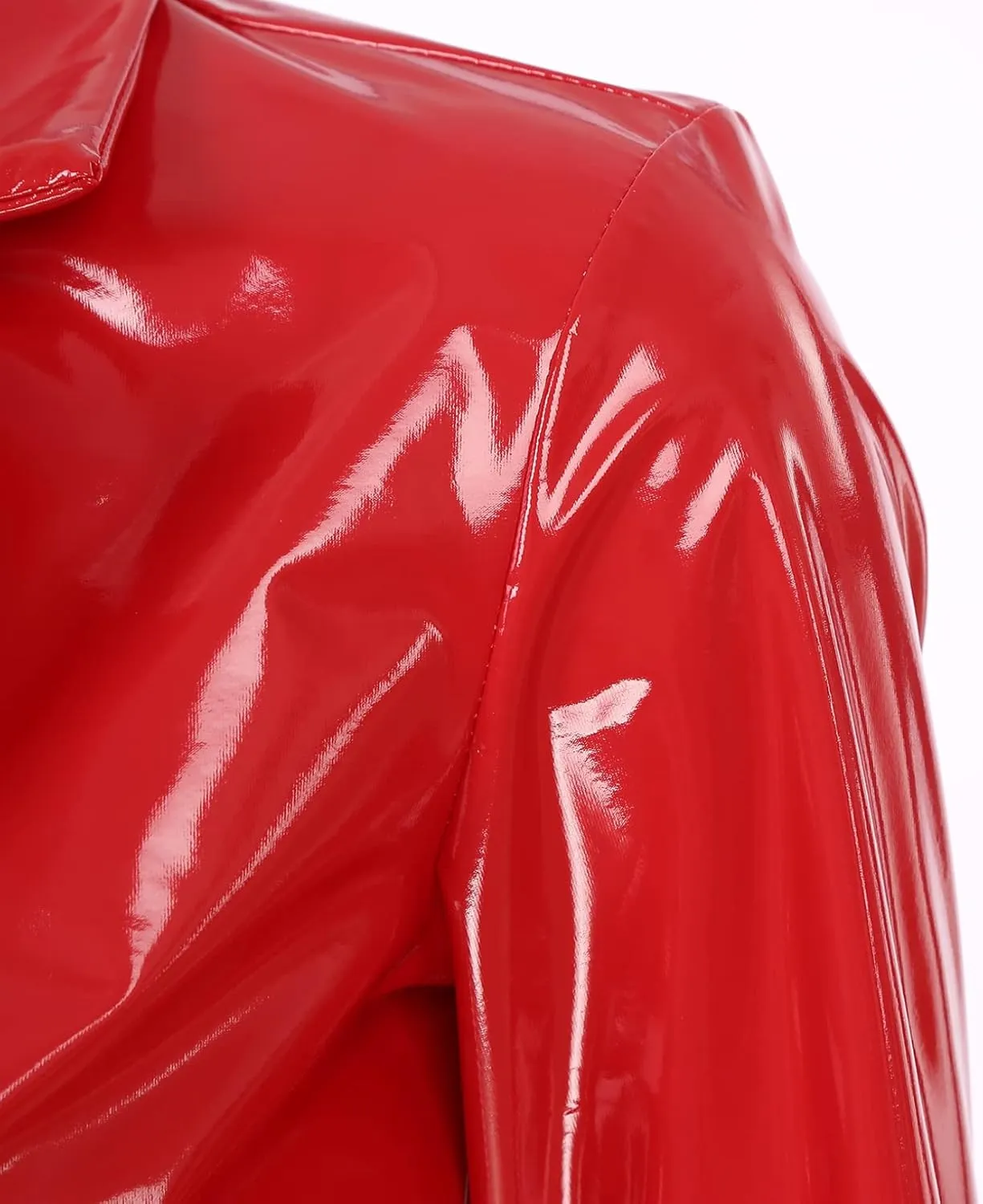Women's Wetlook PVC Leather Lapel Cropped Jacket Biker Motorcycle Short Outerwear Coat