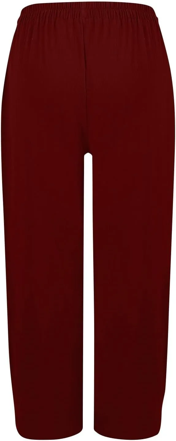 Womens Wide Leg Linen Pants Summer Elastic Waist Beach Pants Loose Fit Comfy Lounge Pants with Pockets Flowy Trousers