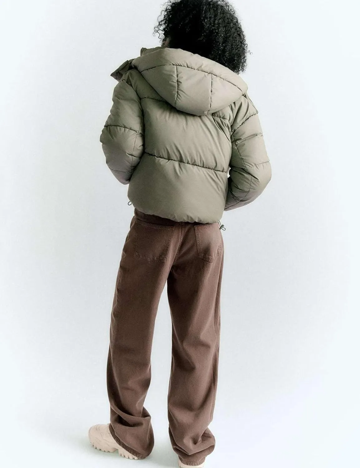 Women's Winter Crop Hooded Puffer Jacket Baggy Warm Zip Up Short Quilted Down Jackets Outerwear