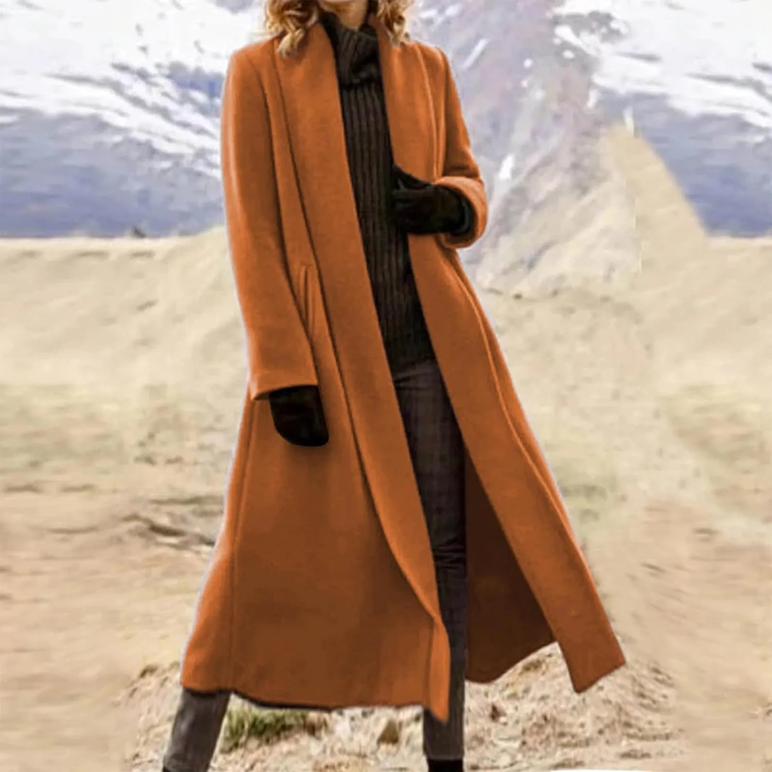 Women's Winter Midi Long Pea Coat Trench Coat Fashion Long Sleeve Outwear Jackets Office Work Coats Soft Classy