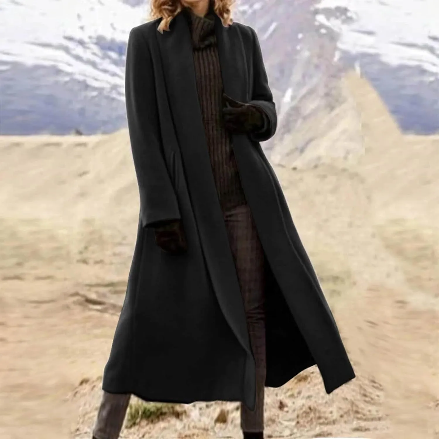 Women's Winter Midi Long Pea Coat Trench Coat Fashion Long Sleeve Outwear Jackets Office Work Coats Soft Classy