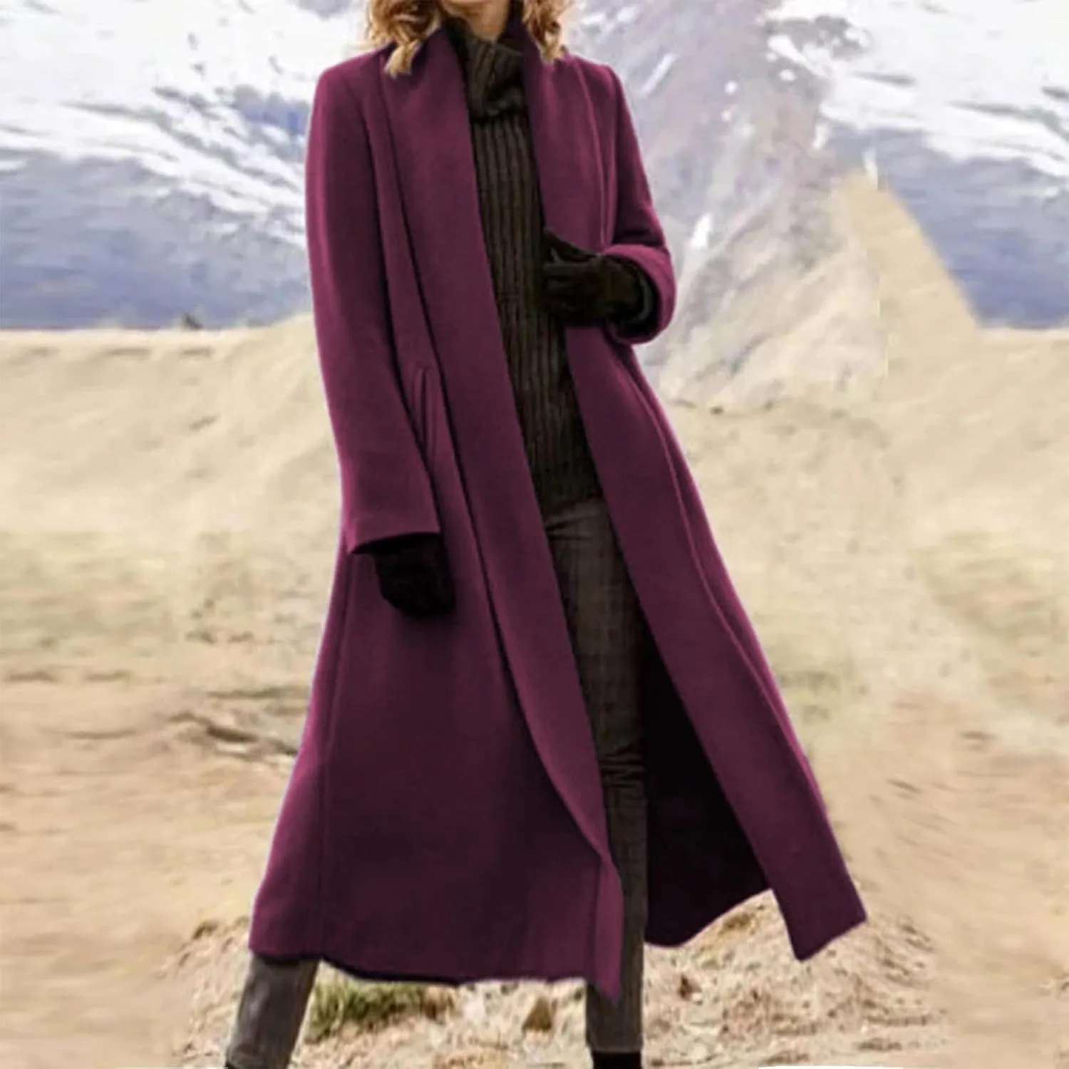 Women's Winter Midi Long Pea Coat Trench Coat Fashion Long Sleeve Outwear Jackets Office Work Coats Soft Classy