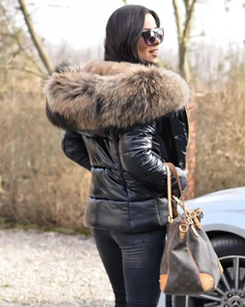 Women's Winter Thicken Coat Lightweight Short Down Jacket Quilted Parka with Fur Hood