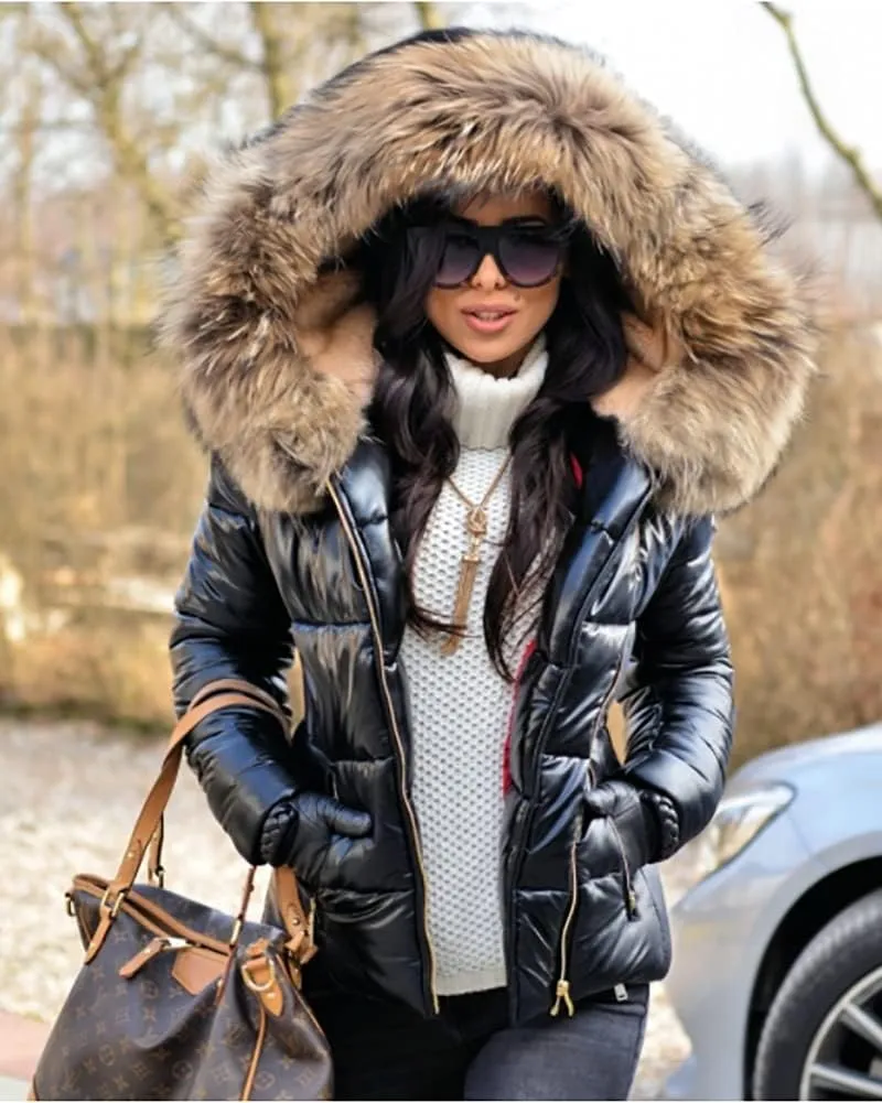 Women's Winter Thicken Coat Lightweight Short Down Jacket Quilted Parka with Fur Hood