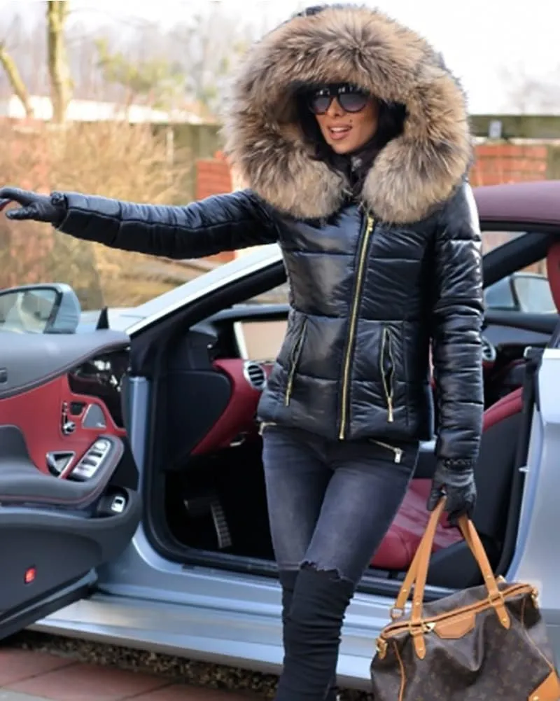 Women's Winter Thicken Coat Lightweight Short Down Jacket Quilted Parka with Fur Hood