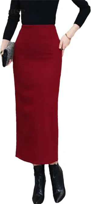 Women's Winter Warm Wool Skirt High Waist Slit Hip Wrap Pencil Skirt Casual Versatile Skirt