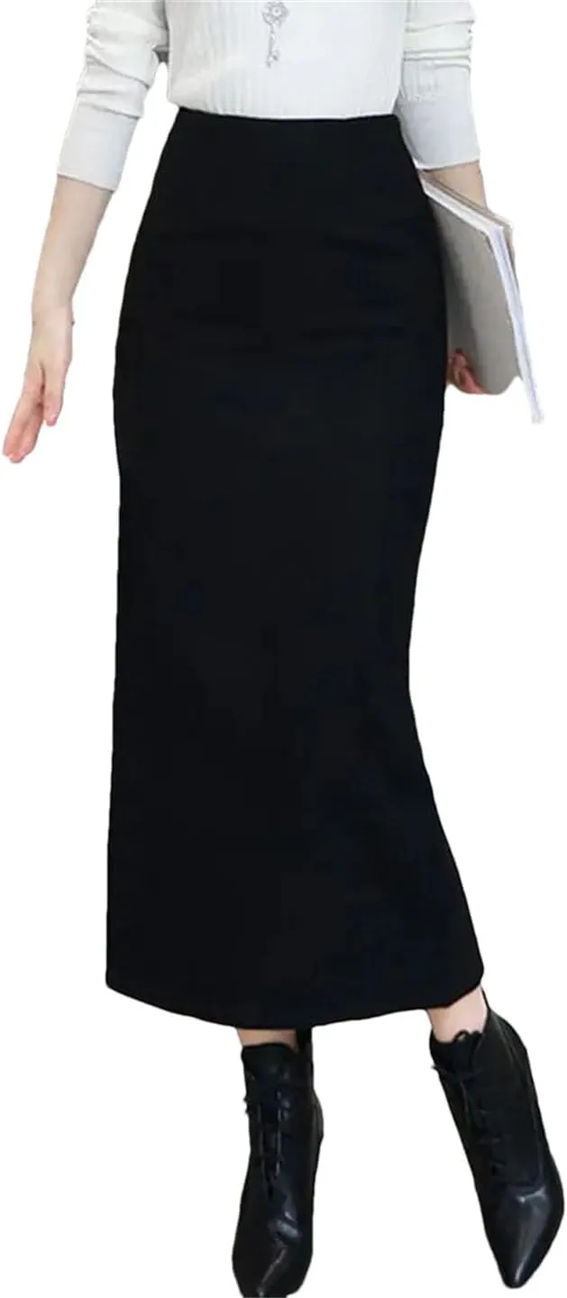 Women's Winter Warm Wool Skirt High Waist Slit Hip Wrap Pencil Skirt Casual Versatile Skirt
