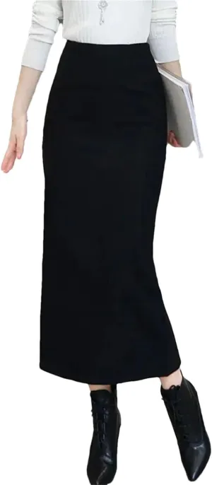 Women's Winter Warm Wool Skirt High Waist Slit Hip Wrap Pencil Skirt Casual Versatile Skirt