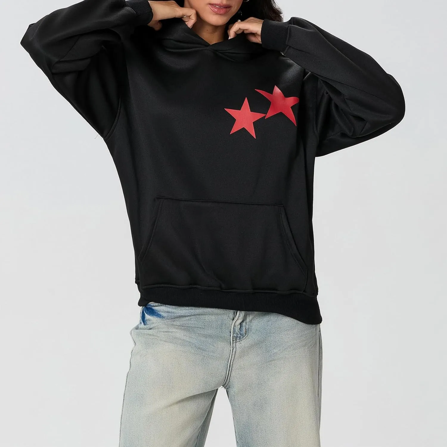 Womens Y2k Oversized Graphic Flower Printed Hoodies Letter Aesthetics Pullover Long Sleeve Sweaters