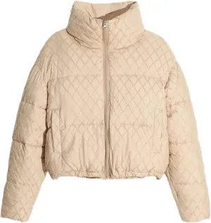 Women's Zipper Stripes Short Parkas Coats Vintage Stand Collar Quilting Cotton-Padded Jacket