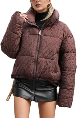 Women's Zipper Stripes Short Parkas Coats Vintage Stand Collar Quilting Cotton-Padded Jacket