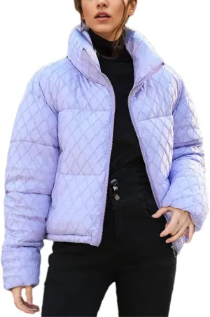 Women's Zipper Stripes Short Parkas Coats Vintage Stand Collar Quilting Cotton-Padded Jacket