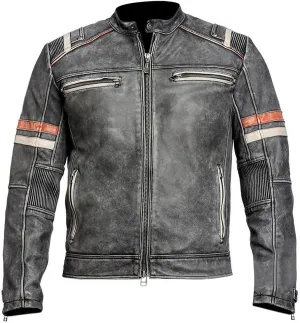 X-ception Men's Cafe Racer Retro Biker Vintage Motorbike Distressed Black Jakcet - Motorcycle Leather Jacket