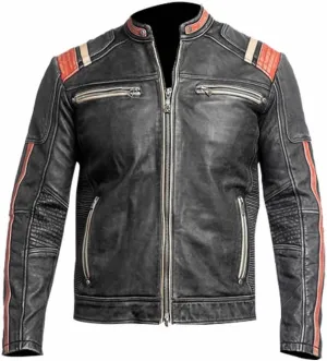 X-ception Men's Cafe Racer Retro Biker Vintage Motorbike Distressed Black Jakcet - Motorcycle Leather Jacket