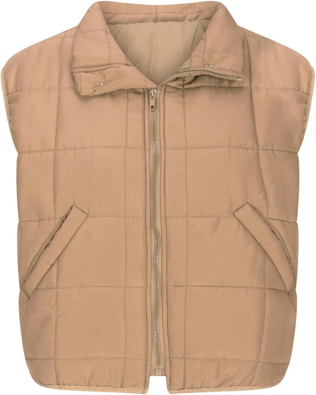 XUNRYAN Womens Puffer Vest Winter Warm Coats Quilted Lightweight Jacket Sleeveless Full Zip Cotton Outerwear Padded Gilet