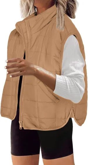 XUNRYAN Womens Puffer Vest Winter Warm Coats Quilted Lightweight Jacket Sleeveless Full Zip Cotton Outerwear Padded Gilet