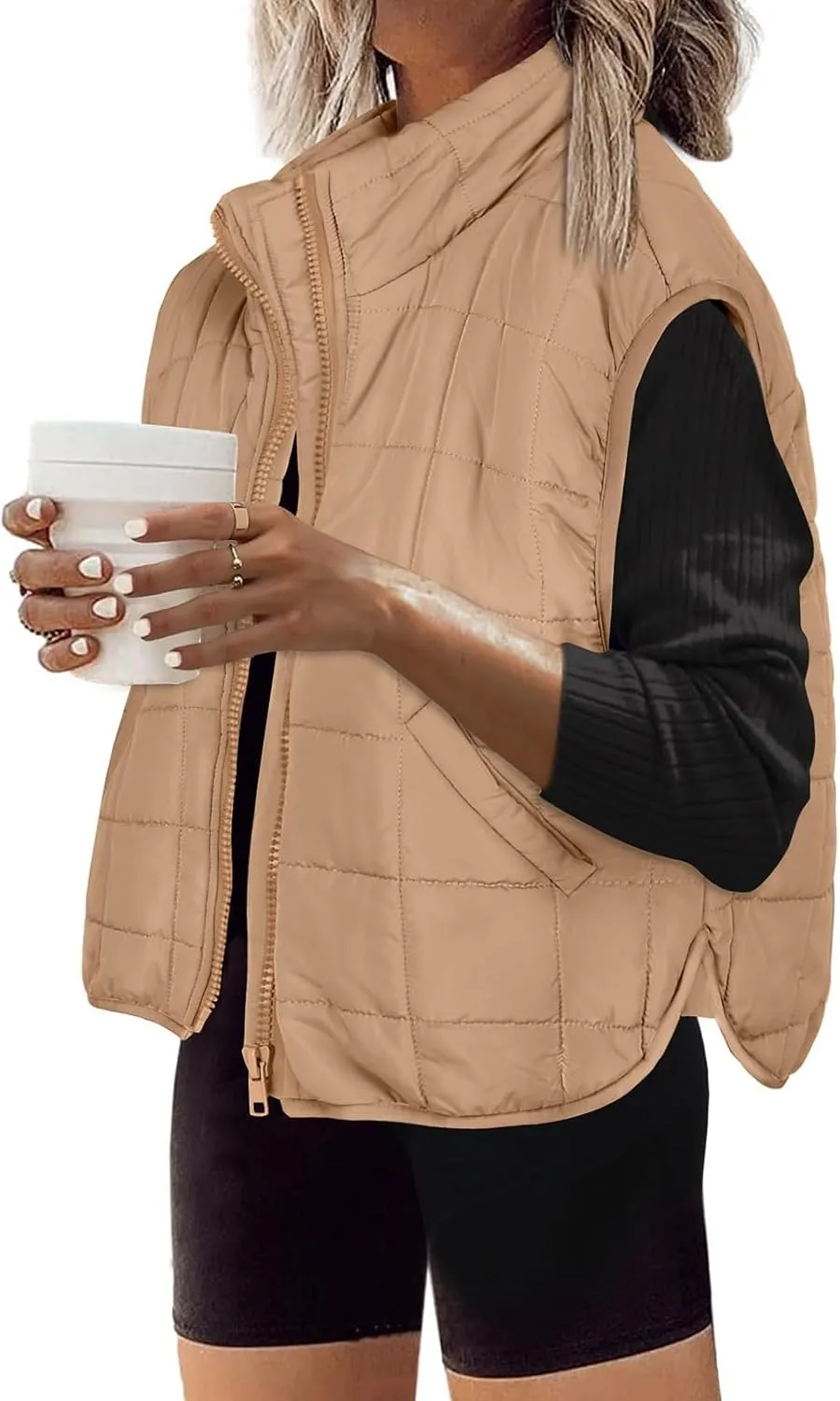 XUNRYAN Womens Puffer Vest Winter Warm Coats Quilted Lightweight Jacket Sleeveless Full Zip Cotton Outerwear Padded Gilet