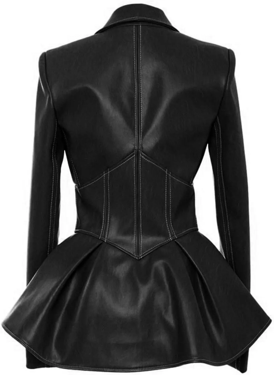xxxiticat Women's Elegant Black Gothic Slim Motorcycle Windbreaker Goth Outerwear Zipper Up PU Faux Leather Jackets