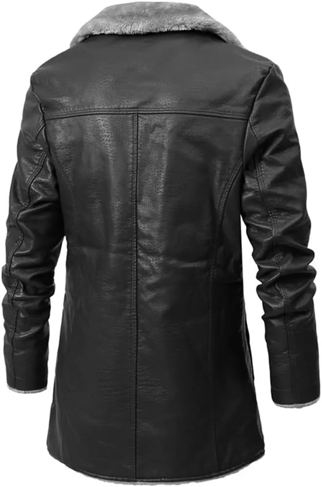 XYGJZ Men's Faux Leather Jacket Winter Warm Faux Fur Fleece Lined Motorcycle Trench Coat Jackets