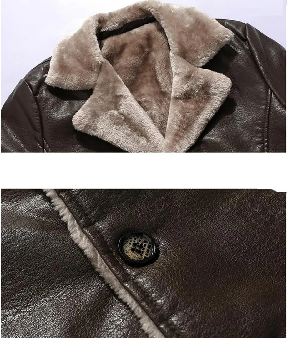 XYGJZ Men's Faux Leather Jacket Winter Warm Faux Fur Fleece Lined Motorcycle Trench Coat Jackets