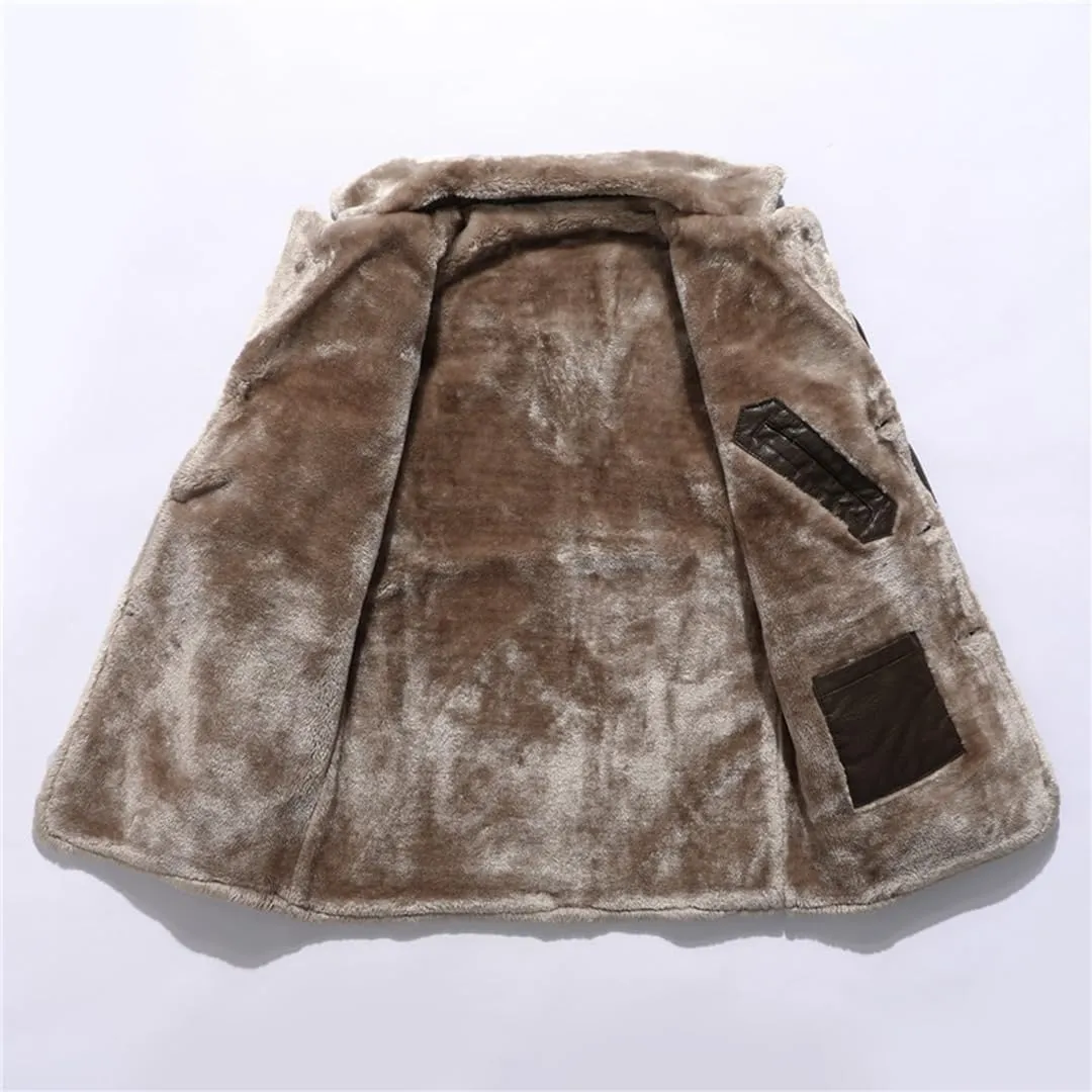 XYGJZ Men's Faux Leather Jacket Winter Warm Faux Fur Fleece Lined Motorcycle Trench Coat Jackets