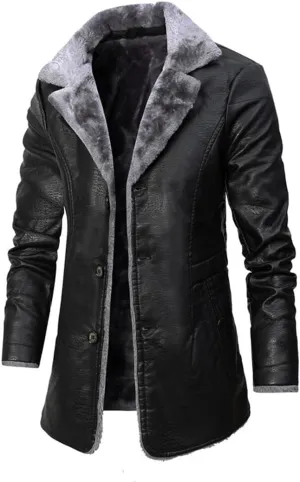 XYGJZ Men's Faux Leather Jacket Winter Warm Faux Fur Fleece Lined Motorcycle Trench Coat Jackets