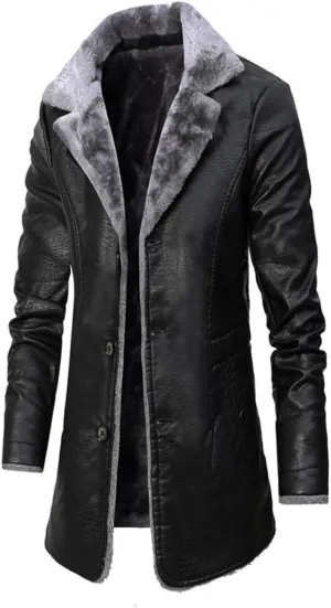 XYGJZ Men's Faux Leather Jacket Winter Warm Faux Fur Fleece Lined Motorcycle Trench Coat Jackets