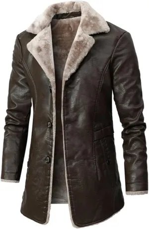 XYGJZ Men's Faux Leather Jacket Winter Warm Faux Fur Fleece Lined Motorcycle Trench Coat Jackets