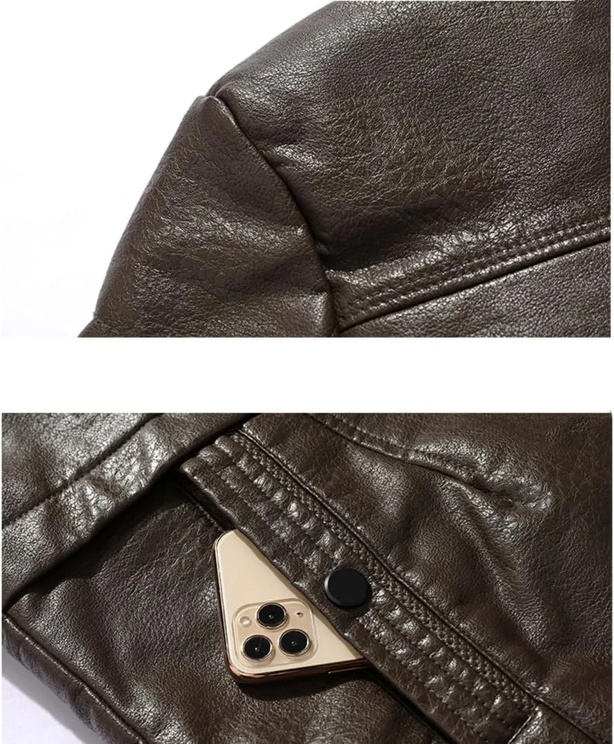 XYGJZ Men's Faux Leather Jacket Winter Warm Faux Fur Fleece Lined Motorcycle Trench Coat Jackets