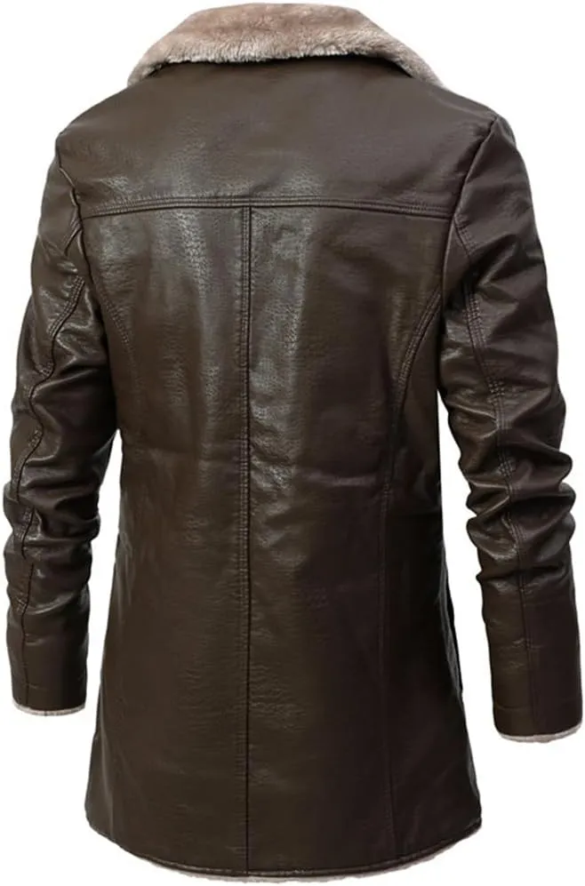 XYGJZ Men's Faux Leather Jacket Winter Warm Faux Fur Fleece Lined Motorcycle Trench Coat Jackets