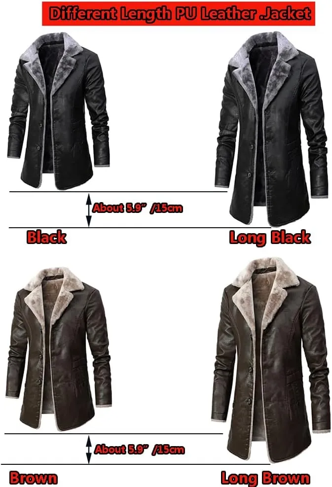XYGJZ Men's Faux Leather Jacket Winter Warm Faux Fur Fleece Lined Motorcycle Trench Coat Jackets