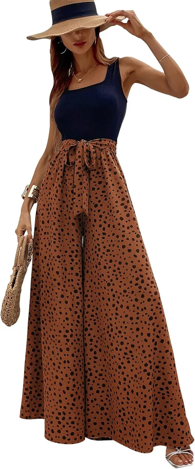 Yajedo Women's Jumpsuits Dressy Casual Summer Loose Wide Leg Tank Top Jumpsuit with Belt