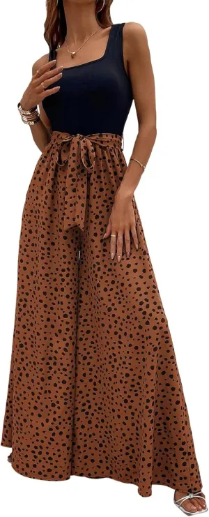 Yajedo Women's Jumpsuits Dressy Casual Summer Loose Wide Leg Tank Top Jumpsuit with Belt