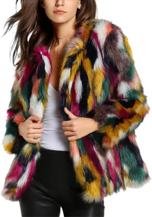 Yimoon Fur Coats for Women Fur Fuzzy Faux Multicolor Fur Coat Jacket Long Sleeve Open Front Luxury Colorful Furry