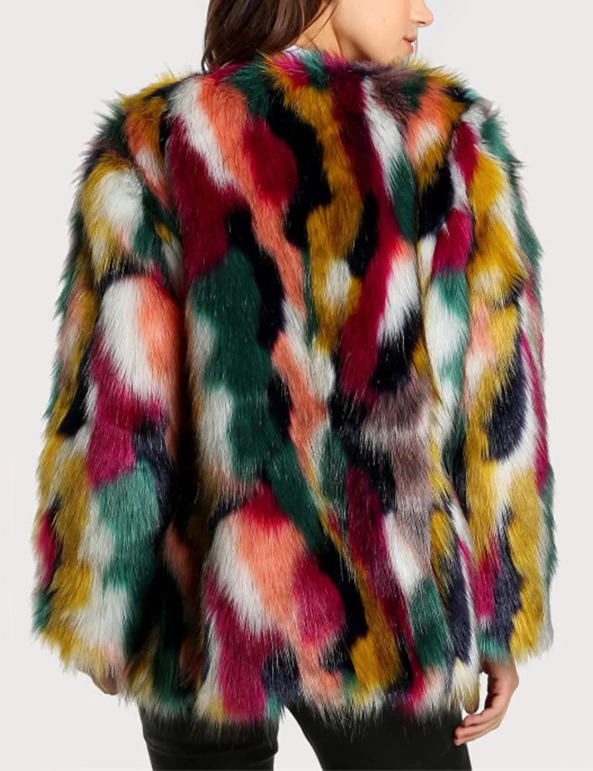 Yimoon Fur Coats for Women Fur Fuzzy Faux Multicolor Fur Coat Jacket Long Sleeve Open Front Luxury Colorful Furry
