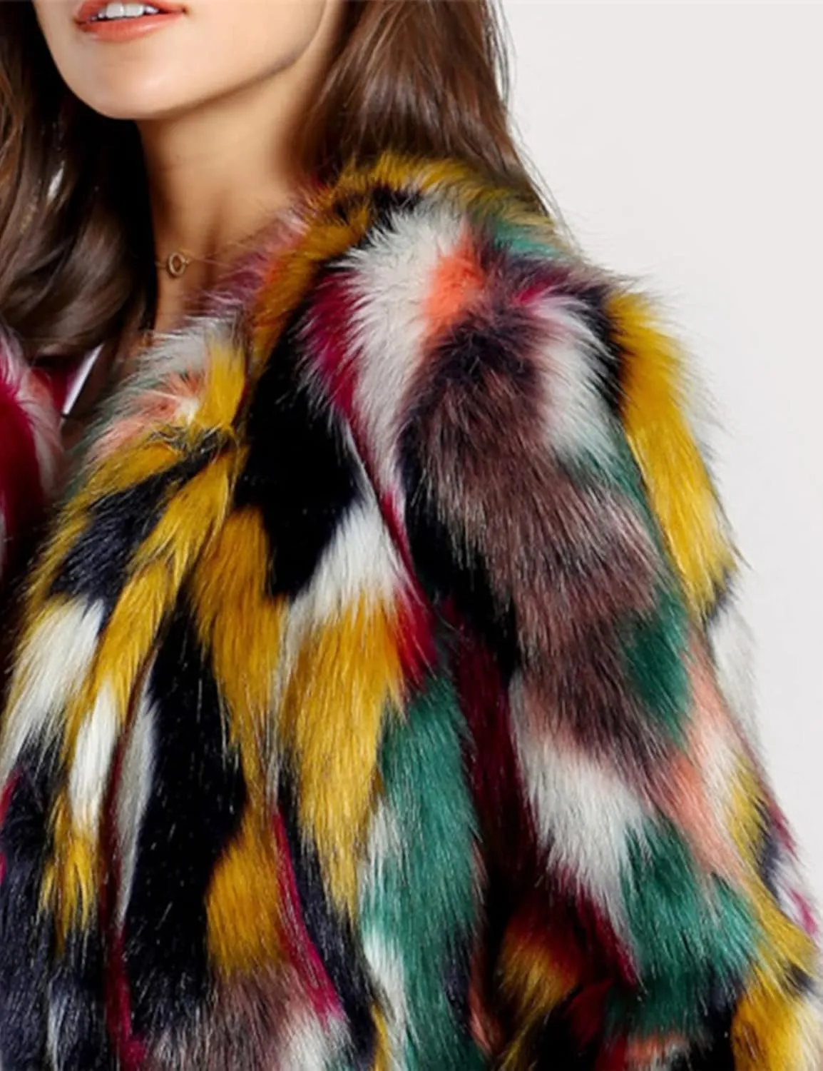 Yimoon Fur Coats for Women Fur Fuzzy Faux Multicolor Fur Coat Jacket Long Sleeve Open Front Luxury Colorful Furry